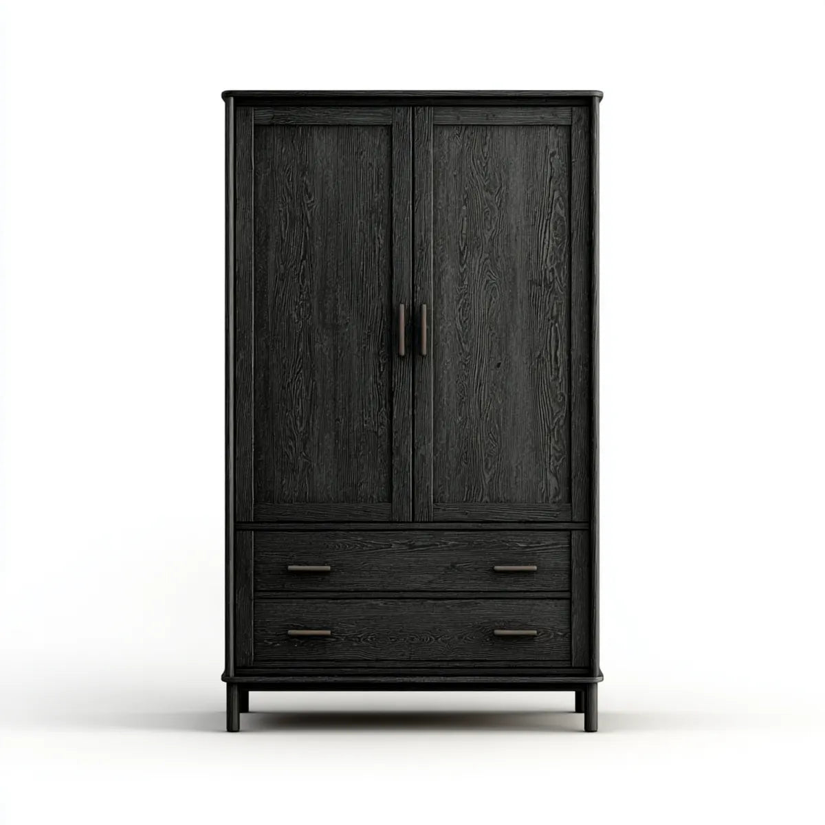 Szafa sypialna 2 drzwi 2 szuflady czarne 100 x 55 x 200 cm fornir MDF prostokątna dąb