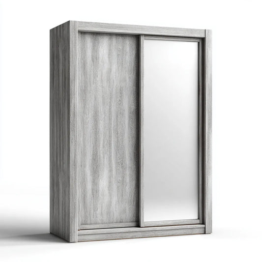 Szafa, Szara szafa przesuwna z lustrem 120 x 60 x 200 cm w prostokątnym panelu melaminowym
