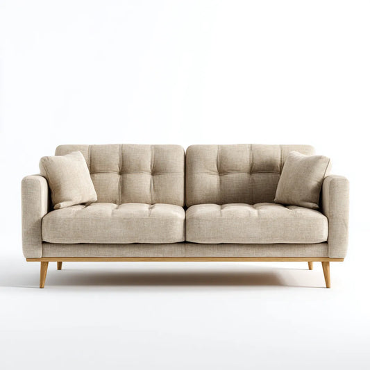 Sofa, 3 beżowe sofa 210 x 90 x 85 cm w kształcie prostokątnym z poliestru i litego drewna