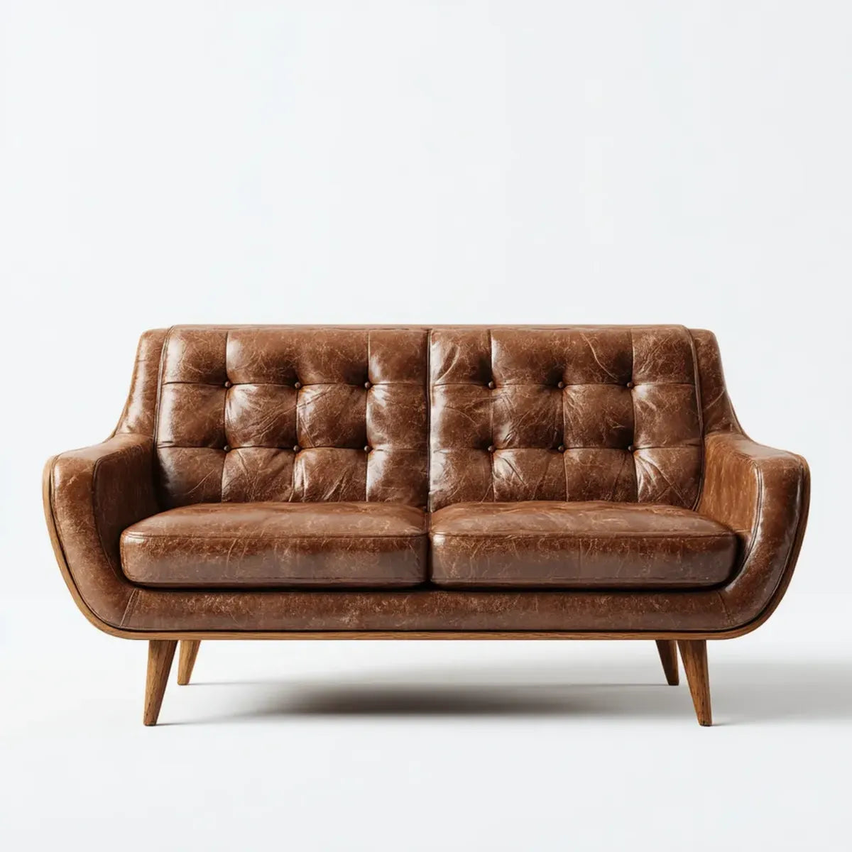 Sofa 2 brązowe siedzenia ze skóry syntetycznej PU z tyłu kapitonné 165 x 84 x 88 cm