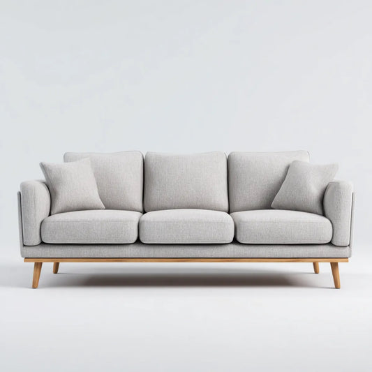 Sofa, 3 sofa jasnoszara 210 x 90 x 85 cm w poliestrze z prostokątnymi nogami z litego drewna