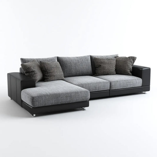 Sofa, Kanapa narożna z lewej strony ottomana szary czarny 280 x 170 cm Sztuczna skóra Polyester kształt litery L