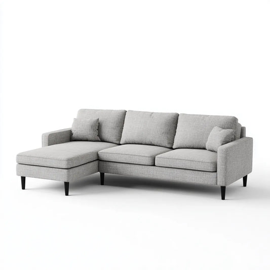 Sofa, Kanapa narożna z szarym, szarym krzesełkiem z poliestru 230 x 150 x 85 cm
