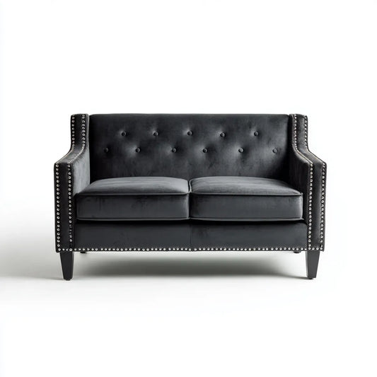 Sofa 2 czarne poliestrowe aksamitne fotele z prostokątnym oparciem 150 x 90 x 98 cm