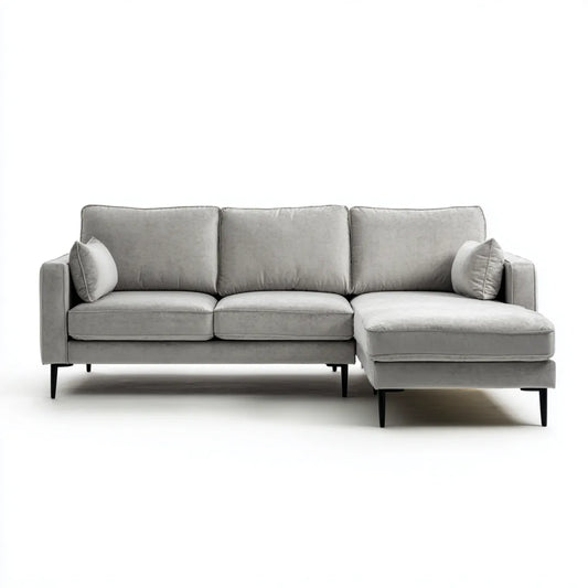 Sofa, Rożna sofa 3 miejsca szare w aksamicie poliestrowym 260 x 160 x 85 cm