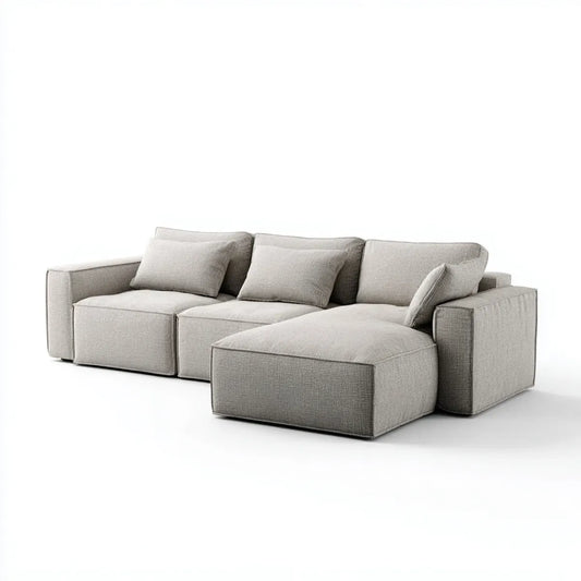 Sofa, Kanapa narożna z prawym beżowym szarym półwyspem 280 x 170 x 85 cm w poliestrze L